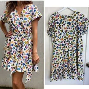 PINK CHICKEN Women’s Cheyenne Multi-Color Leopard Print Ruffle Dress size Large